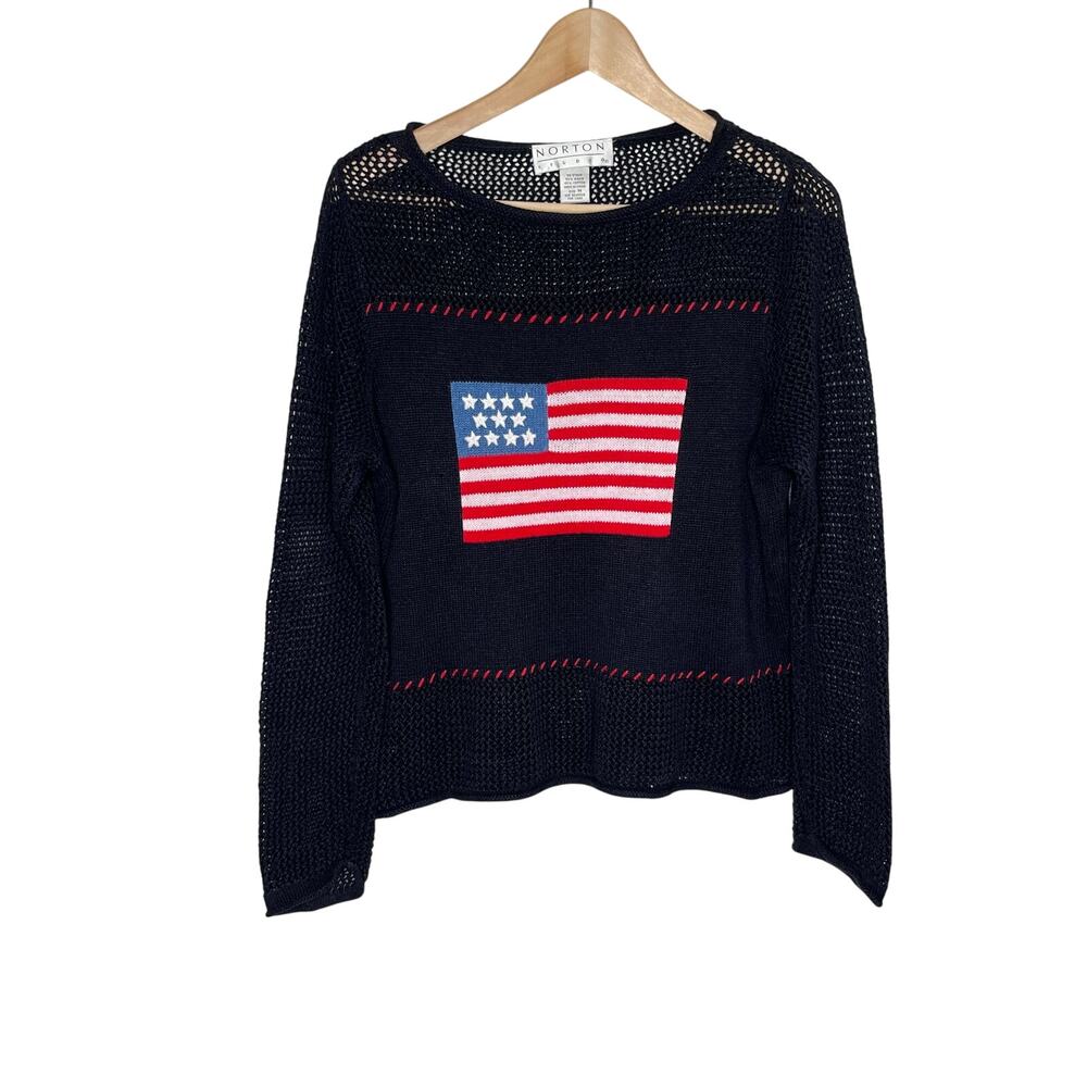 Vintage Norton Navy American Flag Knit Sweater Size Medium